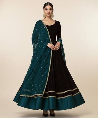 Black velvet embroidered anarkali set 1