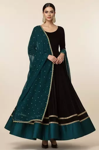 Black velvet embroidered anarkali set