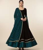 Black velvet embroidered anarkali set