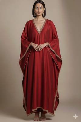 Maroon satin kaftan set 1