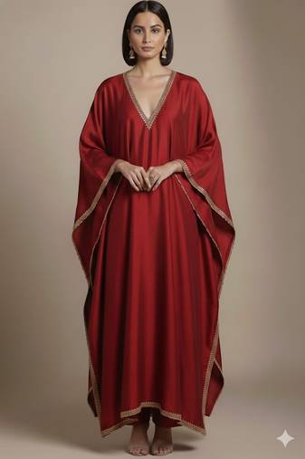 Maroon satin kaftan set
