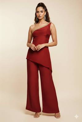 Maroon crepe co-ord set 1