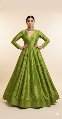 Green Silk embroidered gown 1