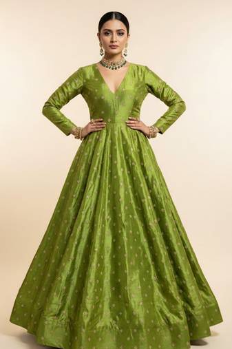 Green Silk embroidered gown