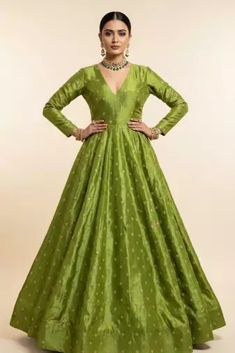 Green embroidered gown