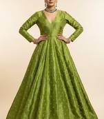Green embroidered gown