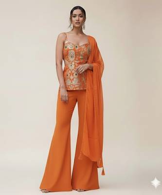 Orange silk brocade co-ord set 1