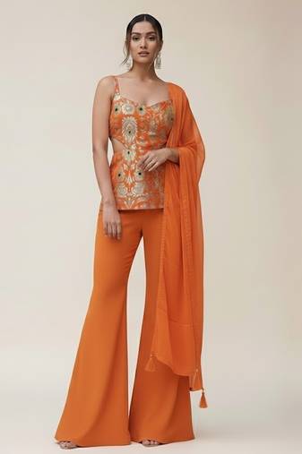 Orange silk brocade co-ord set