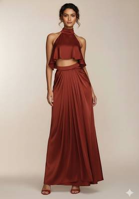 Brown satin co-ord set 1