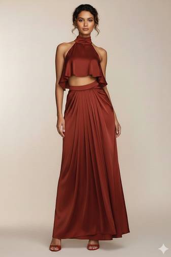 Brown satin co-ord set