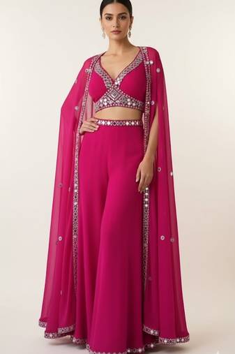 Pink georgette embroidered co ord set