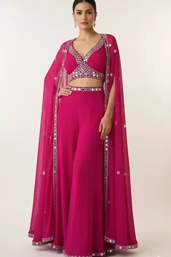 Pink georgette embroidered co ord set