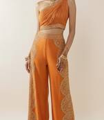 Orange silk embroidered co-ord set
