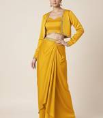 Yellow satin silk lace embroidery co-ord set