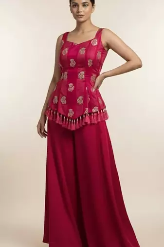 Rani pink silk printed coord set