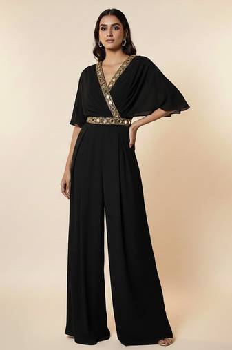 Black georgette embroidered jumpsuit