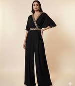 Black georgette embroidered jumpsuit