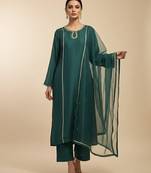 Green silk plain kurta set
