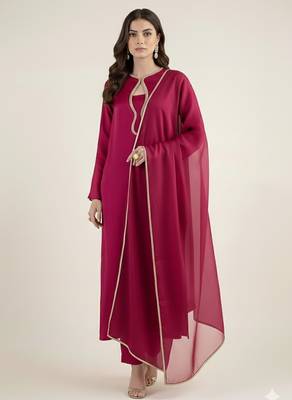 Magenta crepe plain kurta set 1