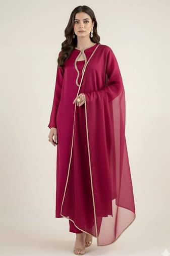 Magenta crepe plain kurta set