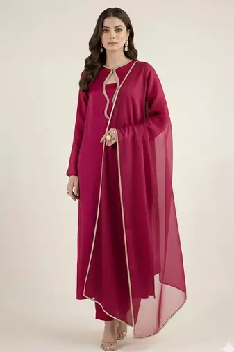 Magenta crepe plain kurta set