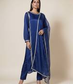 Blue silk plain kurta set