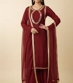 Maroon georgette embroidered kurta set
