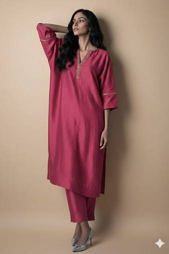 Pink chanderi embroidered kurta set