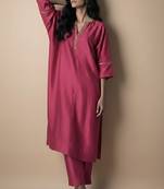 Pink chanderi embroidered kurta set