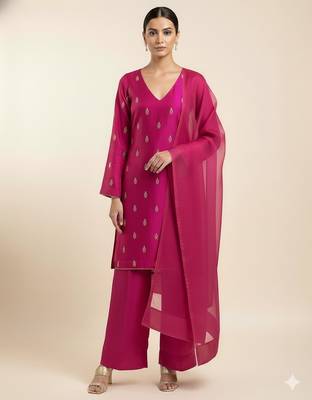 Magenta chanderi printed kurta set 1