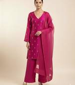 Magenta chanderi printed kurta set