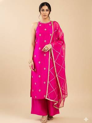 Pink silk embroidered kurta sets 1