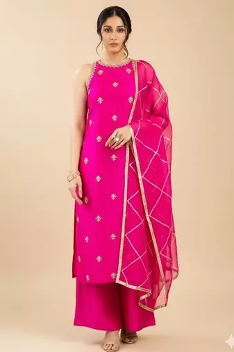 Pink silk embroidered kurta sets