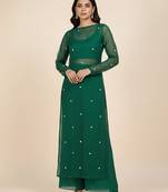 Green georgette plain kurta set