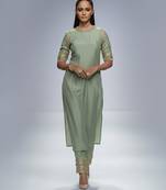 Green chanderi plain kurta set