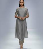 Grey chanderi plain kurta set