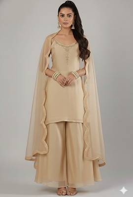 Gold silk embroidered kurta set 1