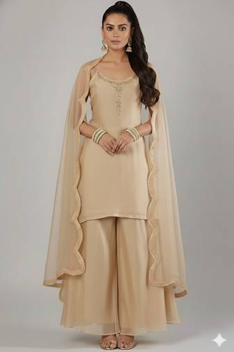 Gold silk embroidered kurta set