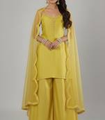 Yellow silk embroidered kurta set