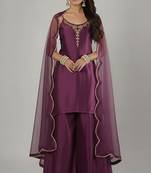 Purple silk embroidered kurta set