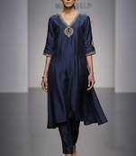 Navy blue chanderi embroidered kurta set