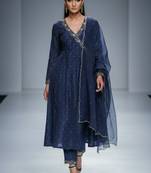 Navy blue chanderi embroidered kurta set