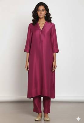 Purple chanderi plain kurta set 1