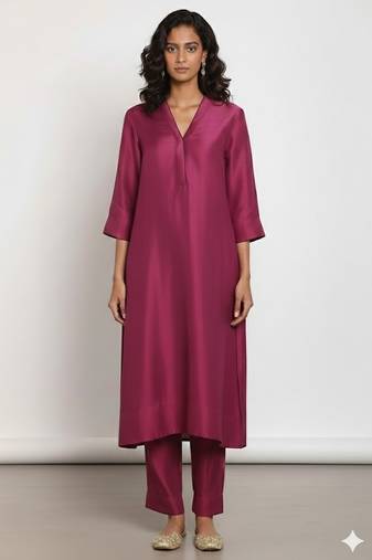 Purple chanderi plain kurta set