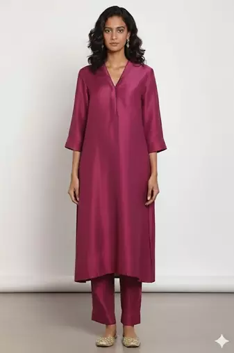 Purple chanderi plain kurta set