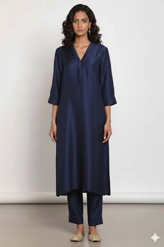 Navy blue chanderi plain kurta set