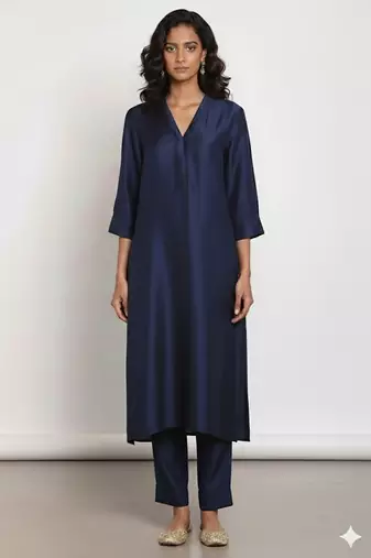 Navy blue chanderi plain kurta set