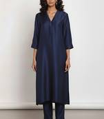 Navy blue chanderi plain kurta set