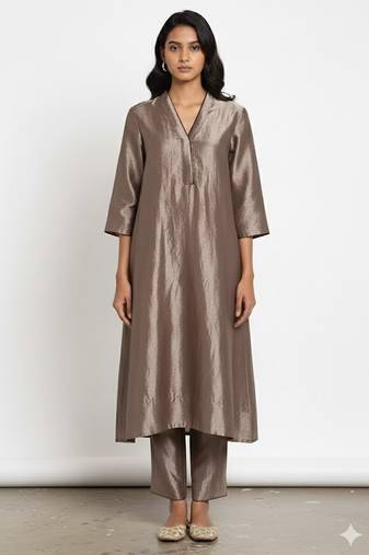 Grey chanderi plain kurta set