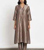 Grey chanderi plain kurta set